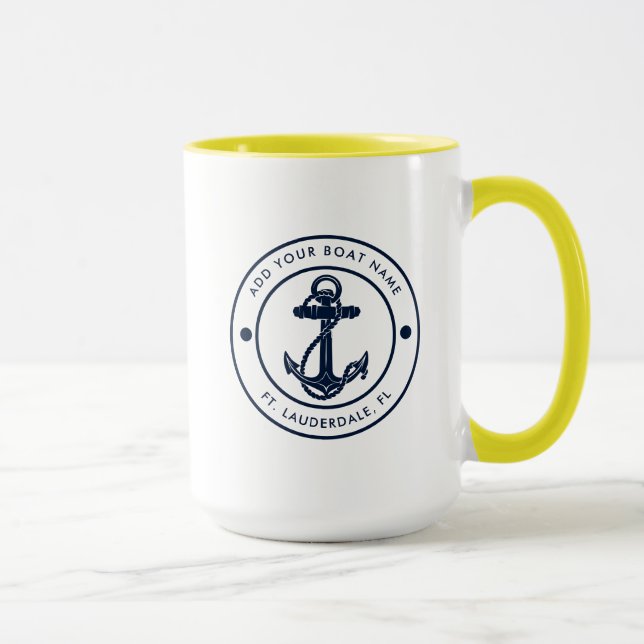 Anpassat nautiskt båtankare och namn strandhus mugg (Höger)