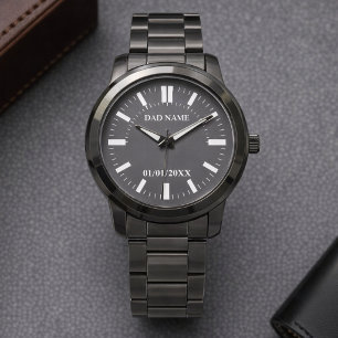 Anpassat pappanamn och datum Personlig Gunmetal Armbandsur