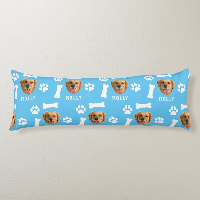 Anpassat Pet Photo & Namn Blue Kroppskudde (Framsidan)