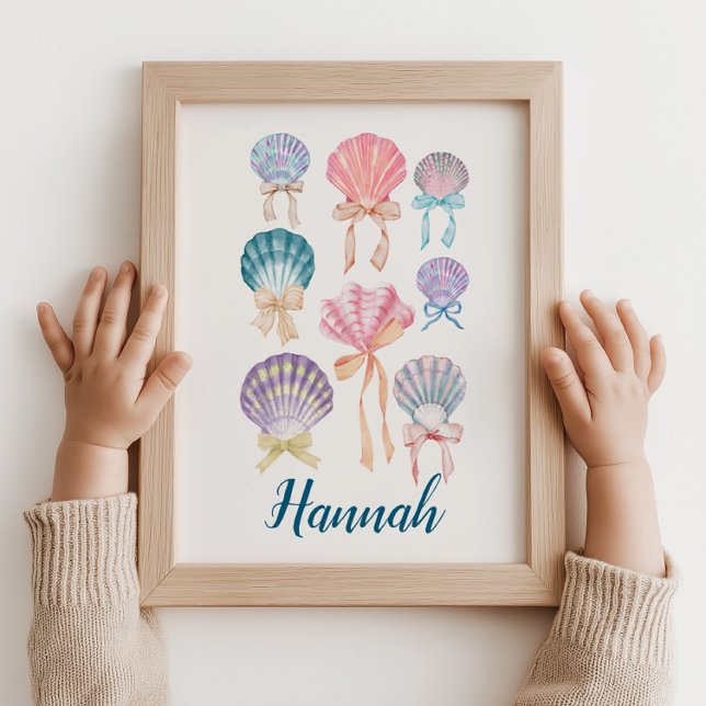 Anpassat Plantskola Snigelskal Coquette Tryck (Personalized Name Nursery Seashell Coquette Print)