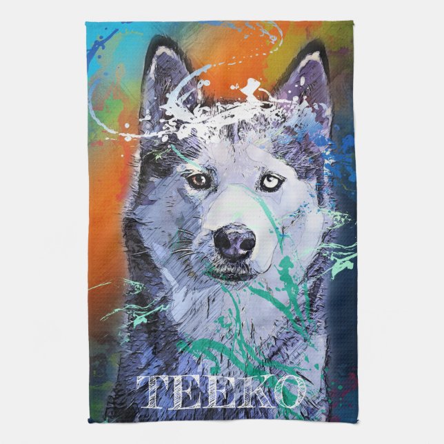 Anpassat Retro Siberian husky Kitchen Towel Kökshandduk (Vertikal)
