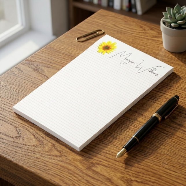 (Anpassat Solrosnamn Present) Minimalistisk Linjer Post-it Block (custom sunflower note pad, custom script name post-it pad, personalized cute floral sticky notes)