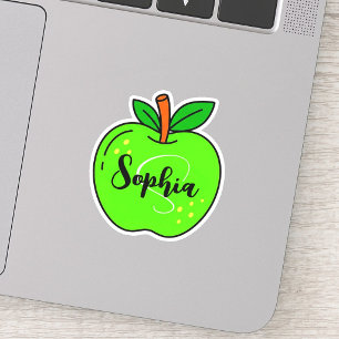 Anpassat Sött Namn & Monogram Grön Äpple Lärare Klistermärken