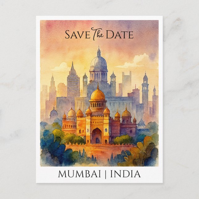 Anpassat Spara datumet Mumbai Indien Akvarell Vykort (Framsida)