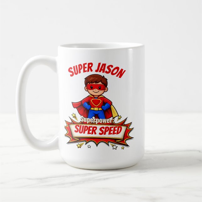 Anpassat Superhjältenamn & Superkraft för Barn Kaffemugg (Vänster)