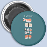 Anpassat Sushi-namn Magnet<br><div class="desc">Äkta japanska sushi,  nigiri och maki roll food art. Anpassa genom att byta eller ta bort namn.</div>