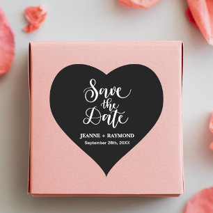 Anpassat svart och vitt bröllop Save The Date Hjärtformat Klistermärke