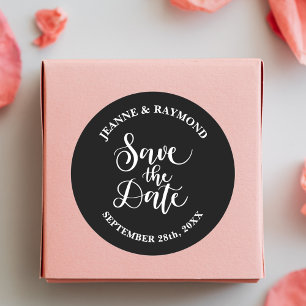 Anpassat svart och vitt bröllop Save The Date Runt Klistermärke