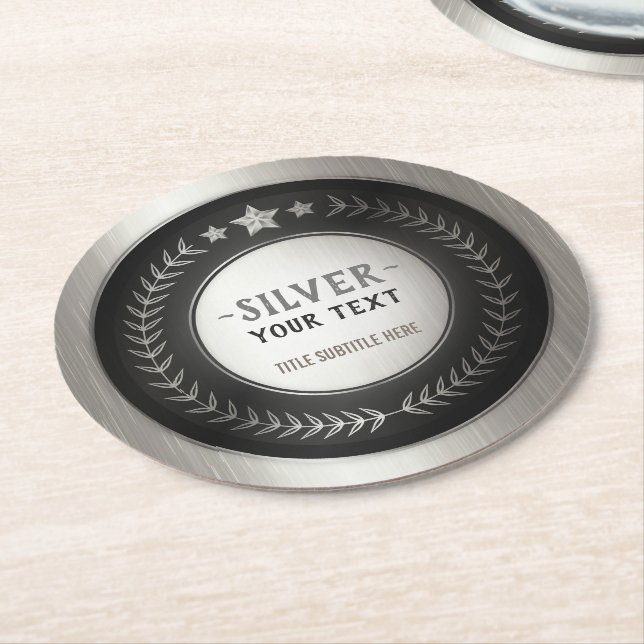 ANPASSAT TRYCK DIY-MEDALJ Silvermästare REDIGERBAR Underlägg Papper Rund (Vinklad)