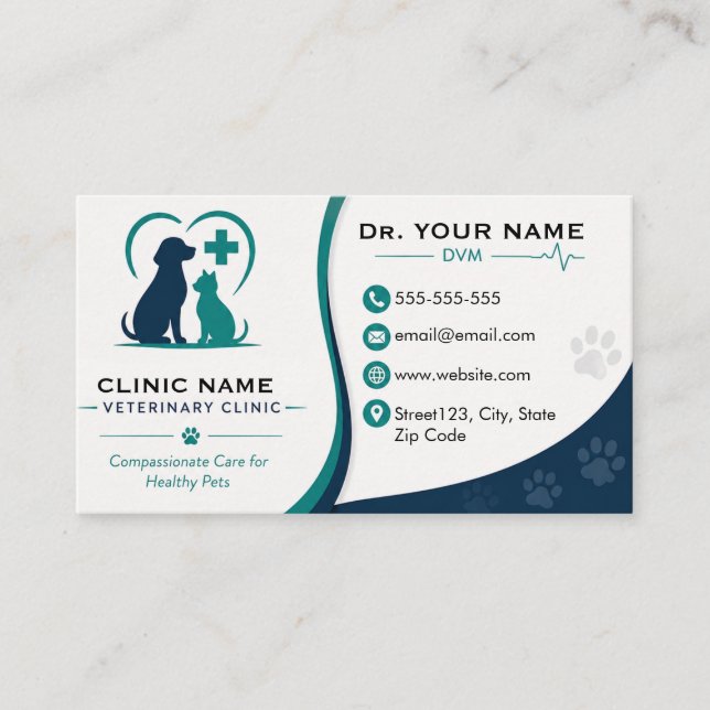 Anpassat veterinärkort för husdjursklinik visitkort (Framsida)
