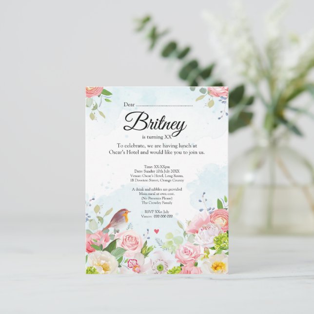 Anpassbar födelsedagsinbjudan för kvinnor – Redige Vykort (Stående Fram)