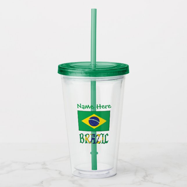 Anpassning av Brasiliens och Brasiliens Flagga Grö Take Away Mugg (Framsida)