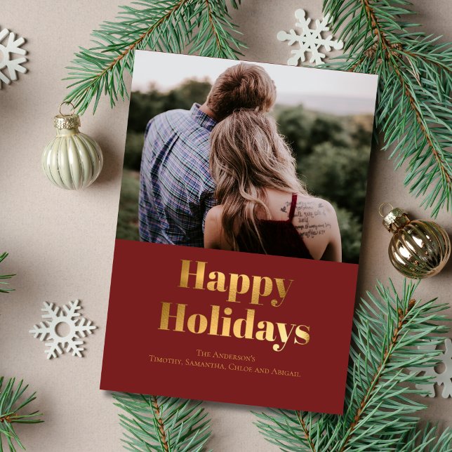 Anpassning av fotoportet för guldfolie i glad helg inbjudningar (Happy Holidays Gold Foil Card Personalized)