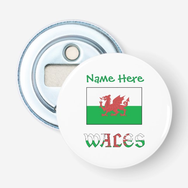 Anpassning av Wales och Wales Flagga Grönt Flasköppnare (Framsidan)