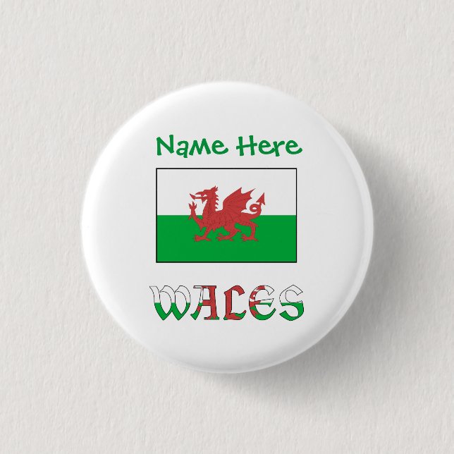Anpassning av Wales och Wales Flagga Grönt Knapp (Framsida)