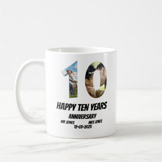 Anpassningsbar 10 år Årsdag 2 Fotokollage Kaffemugg