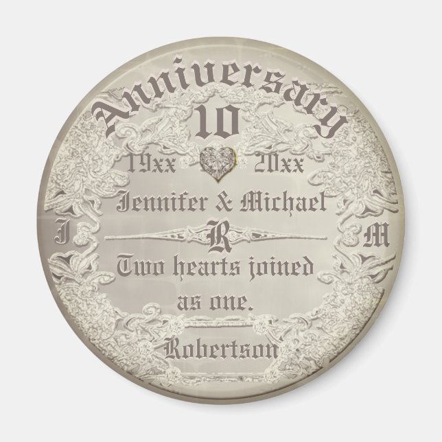 Anpassningsbar 10-årsjubileum Vintage Kopparutseen Magnet (Framsidan)
