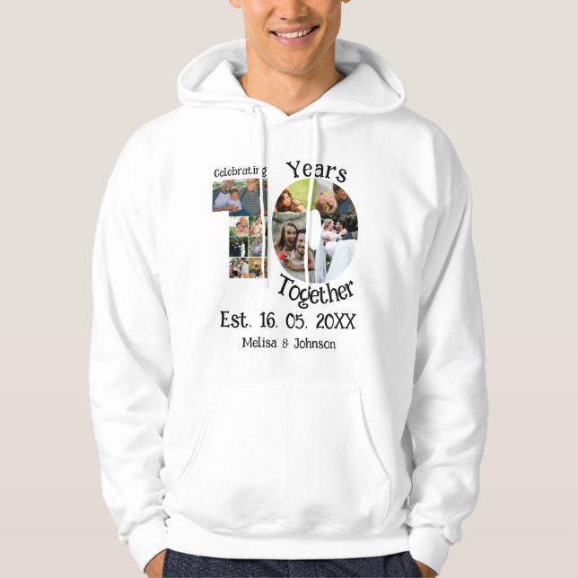 Anpassningsbar 10:e bröllop-årsdagen 11 fotokollag hoodie (Framsida)