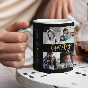 Anpassningsbar 10 fotokollage ditt textfamiljskrip kaffemugg