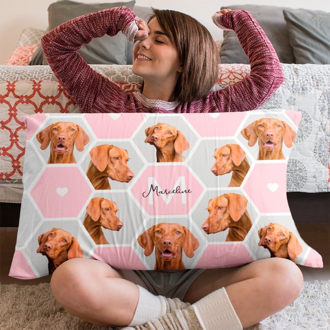 Anpassningsbar 10 Pet Hund Photo Collage Monogram  Prydnadskudde (Dog Photo Collage Accent Pillow)
