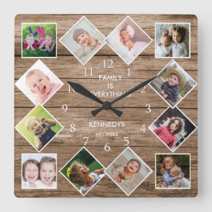Anpassningsbar 12 Foto Ram Collage Family Quote Wo Fyrkantig Klocka