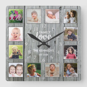 Anpassningsbar 12 Fotokollage Family Kärlek Gråt Fyrkantig Klocka