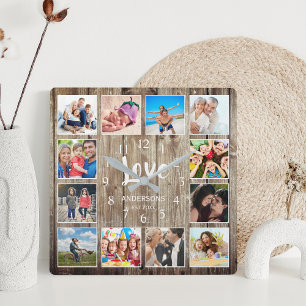 Anpassningsbar 12 Fotokollage Family Kärlek Recla Fyrkantig Klocka