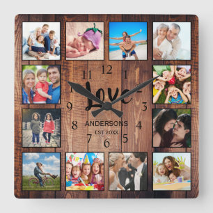 Anpassningsbar 12 Fotokollage Family Kärlek Reclat Fyrkantig Klocka