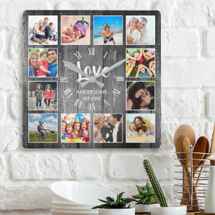 Anpassningsbar 12 Fotokollage Family Kärlek Reclat Fyrkantig Klocka
