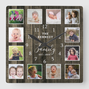 Anpassningsbar 12 Fotokollage Family Namn Quote Wo Fyrkantig Klocka