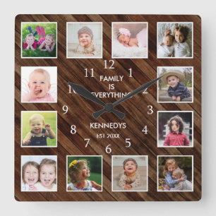 Anpassningsbar 12 Fotokollage Family Quote Barn Wo Fyrkantig Klocka