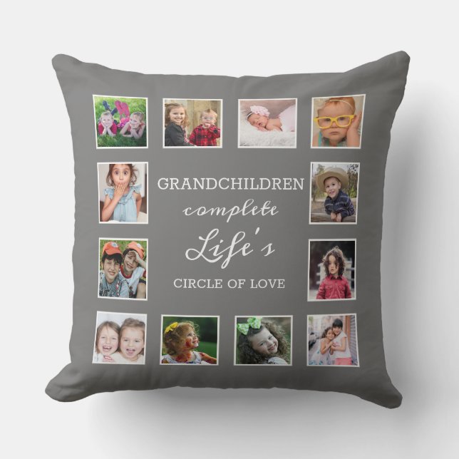 Anpassningsbar 12 Fotokollage Grandchildren Quote  Kudde (Framsida)