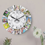Anpassningsbar 12 Fotokollage Grått Vit marmor Run Stor Klocka<br><div class="desc">Skapa din egen unika väggklocka. Fotomallen är ett redo som du kan använda för att lägga till 12 av dina favoritfoton. Lägg till att bilderna arbetar medsols från toppen och växla runt dem för att få det utseende du vill ha. Den här eleganten har grått- och vit marmordesign med svarta...</div>