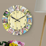 Anpassningsbar 12 Fotokollage Rustic Cream Wood Ro Stor Klocka<br><div class="desc">Skapa din egen unika väggklocka. Den här vintagen krämträdsdesign har svarta siffror och kommer att se underbar ut med både modern och rustisk jordbruksfastighet. Fotomallen är konfigurerad så att du kan lägga till 12 av dina favoritfoton i redot. Lägg till att bilderna arbetar medsols från överkanten och växla runt dem...</div>