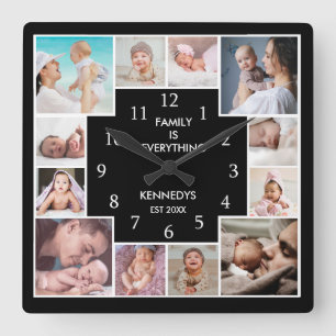 Anpassningsbar 12 Photo Collage Family är Allt sva Fyrkantig Klocka