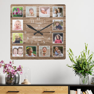 Anpassningsbar 12 Photo Collage Family Quote Recla Fyrkantig Klocka