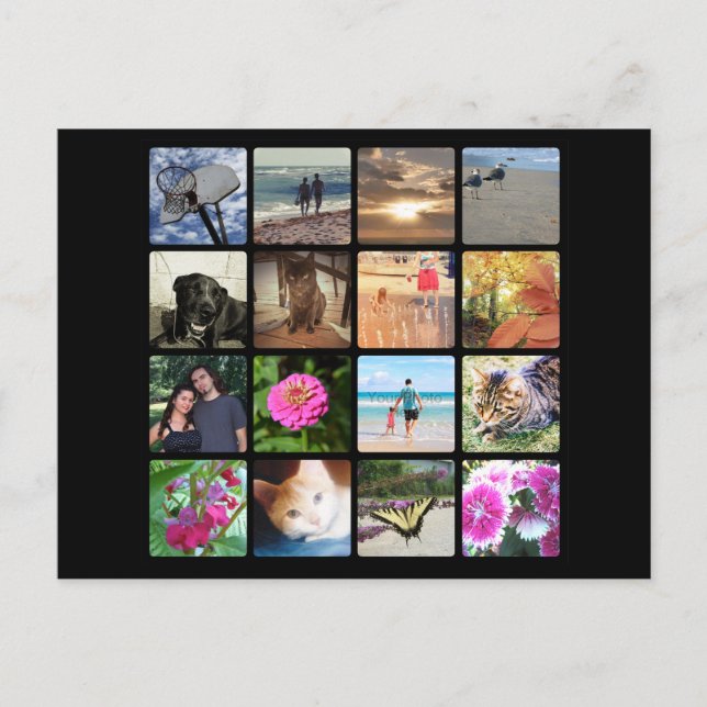 Anpassningsbar 16 Fotomosaic Bild Collage Vykort (Framsida)