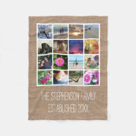 Anpassningsbar 16 Photo Collage Burlap-look Mosaic Fleecefilt