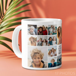 Anpassningsbar 17 Fotokollage - Svart - vit text Jumbo Mugg