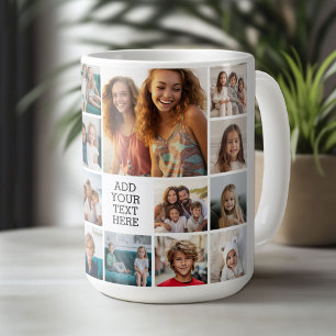 Anpassningsbar 17 Fotokollage - Svart - vit text Kaffemugg