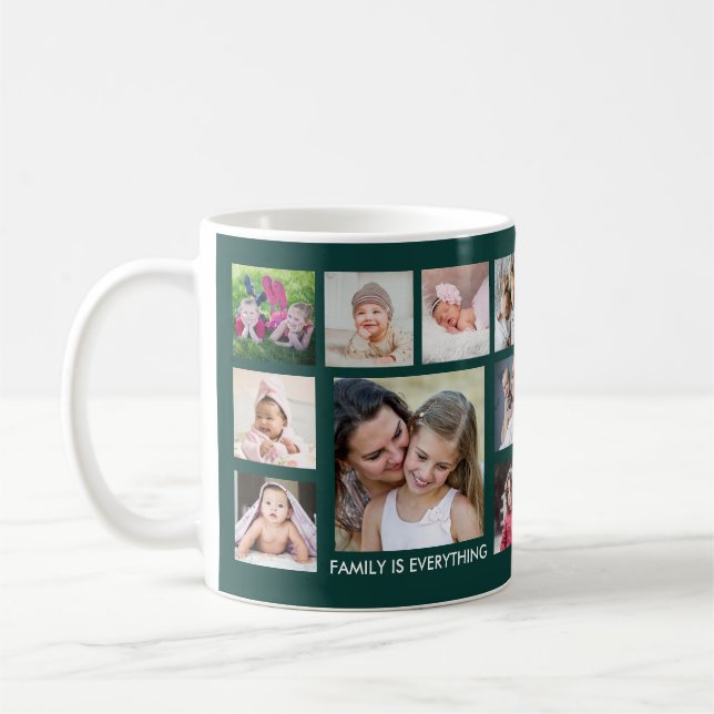 Anpassningsbar 18 Family Photo Collage Emerald Grö Kaffemugg (Vänster)