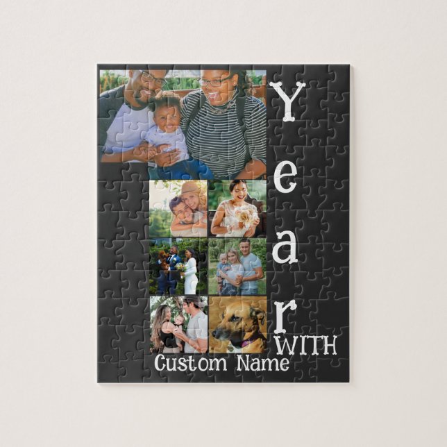 Anpassningsbar 1:a bröllop-årsdagen 7 fotokollage pussel (Vertikal)