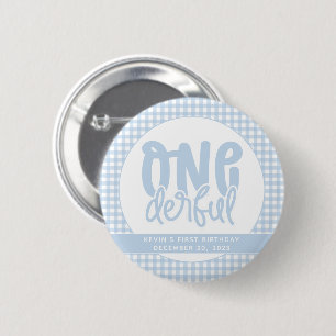 Anpassningsbar 1:a födelsedag Cute Pastel Blue Oan Knapp