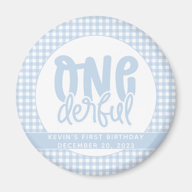 Anpassningsbar 1:a födelsedag Cute Pastel Blue Oan Magnet (Framsidan)
