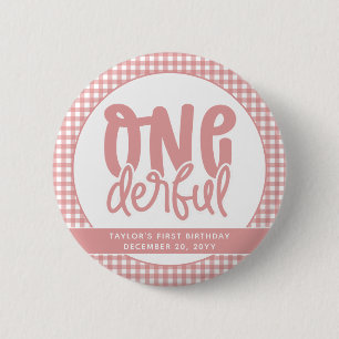 Anpassningsbar 1:a födelsedag Cute Pastel Rosa One Knapp