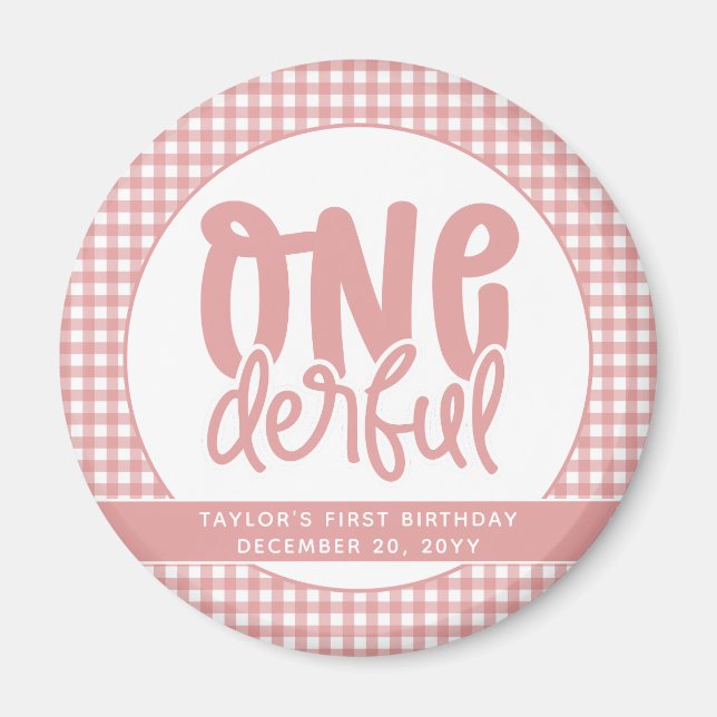 Anpassningsbar 1:a födelsedag Cute Pastel Rosa One Magnet (Framsidan)