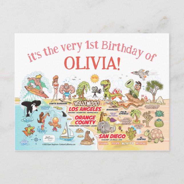 Anpassningsbar 1:a födelsedagskallelse inbjudan vykort (Framsida)