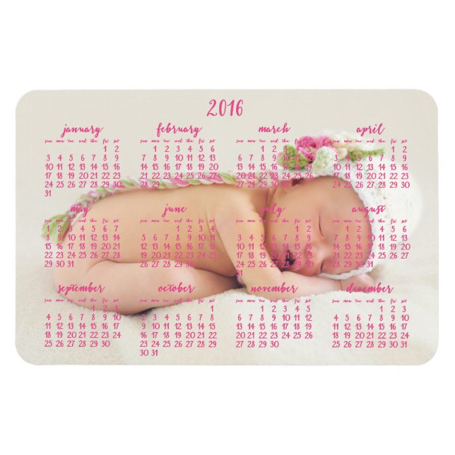 Anpassningsbar 2016 Magnetisk kalender Baby Foto 4 Magnet (Horisontell)