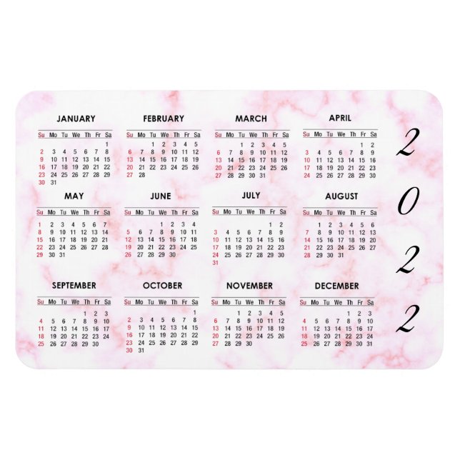Anpassningsbar 2022 Rosa Marble Calendar Magnet (Horisontell)