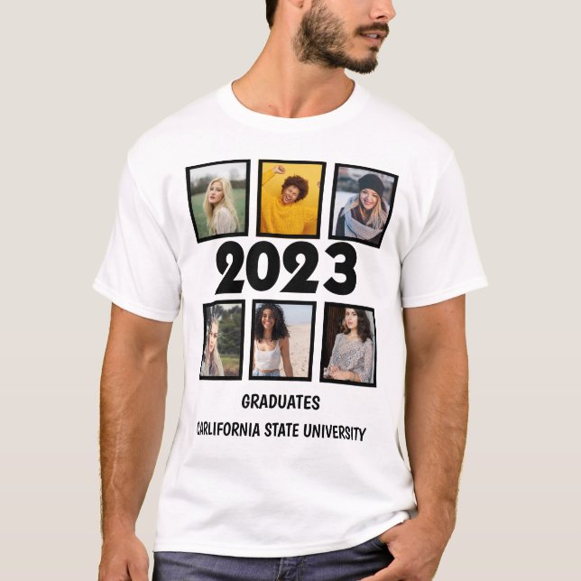 Anpassningsbar 2023 Gradate 6 Photo Collage T Shirt (Framsida)